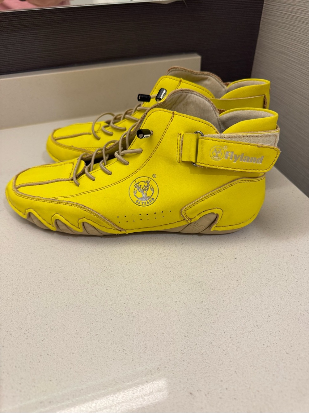 Flyland Neon Yellow Ankle Boots EU 37 US 6.5-7 Leather Casual Hiking Shoes